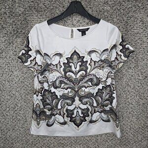 White House Black Market Top Womens 8 White Paisley‎ Print Blouse Casual Ladies